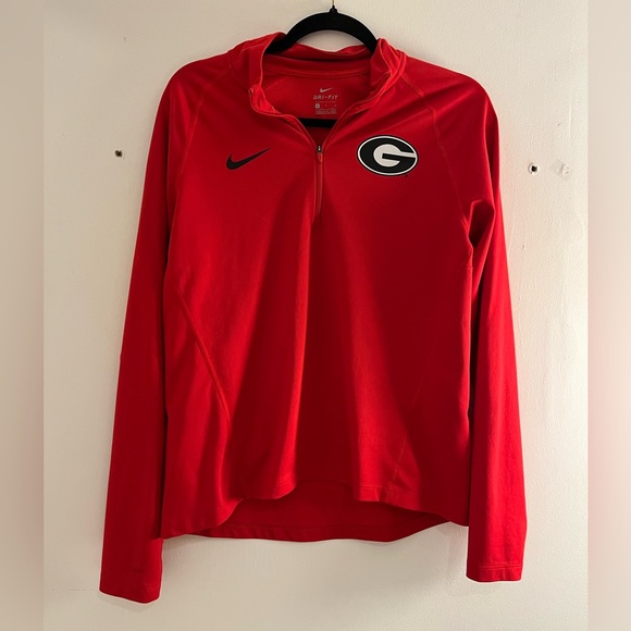 Nike Tops - Georgia Nike Dry Fit Red Quarter-Zip Pullover